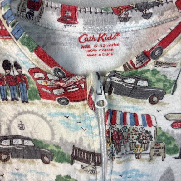 Cath Kids Pajama Baby Size 6-12 Months One Piece London England Bus Zipper Soldi - Picture 3 of 9